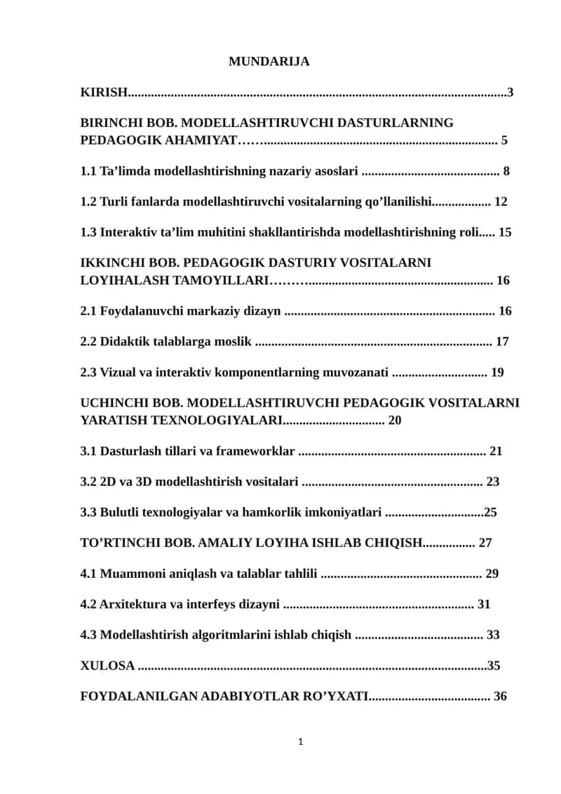 Modellashtiruvchi dasturlarda pedagogik dasturiy vositalar yaratish 1