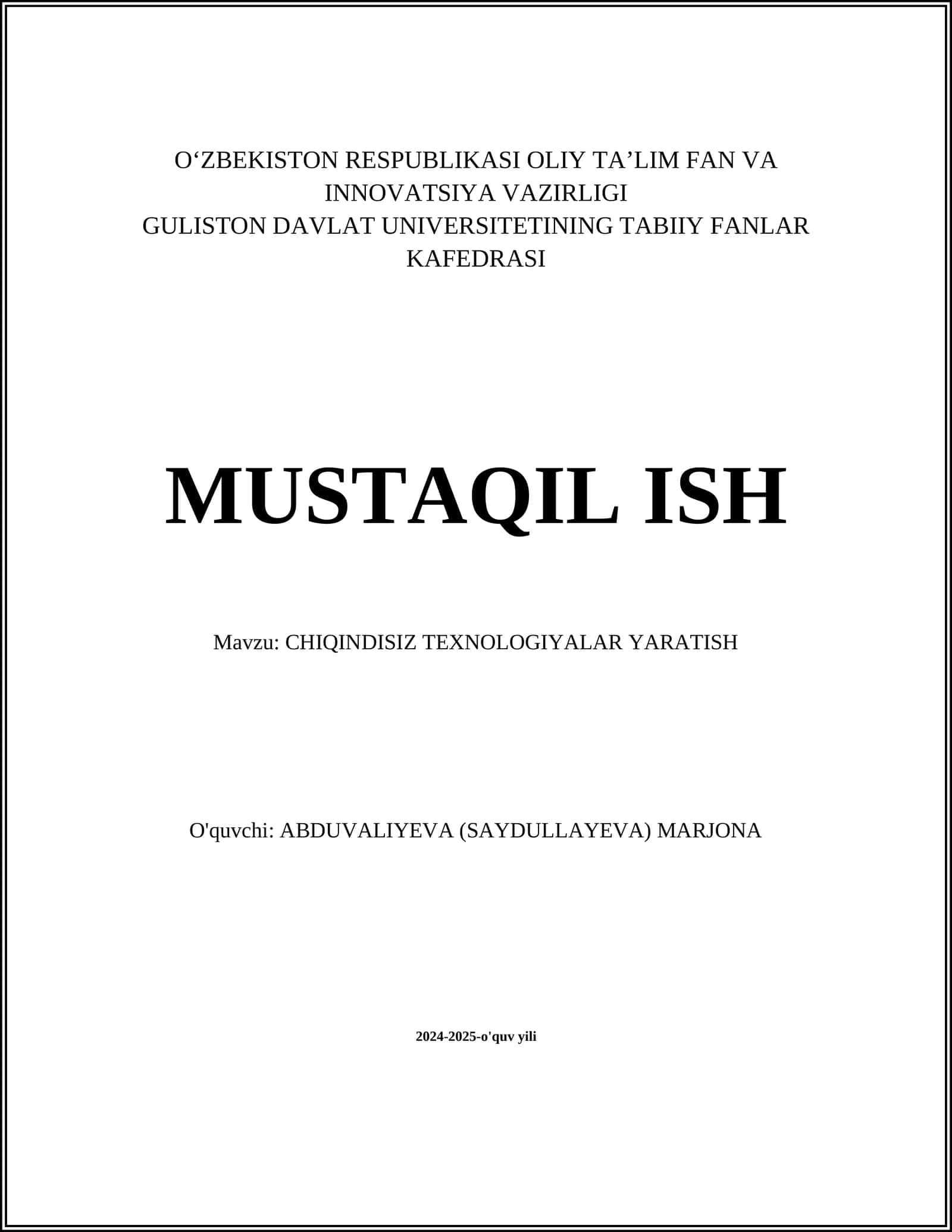 CHIQINDISIZ TEXNOLOGIYALAR YARATISH 1