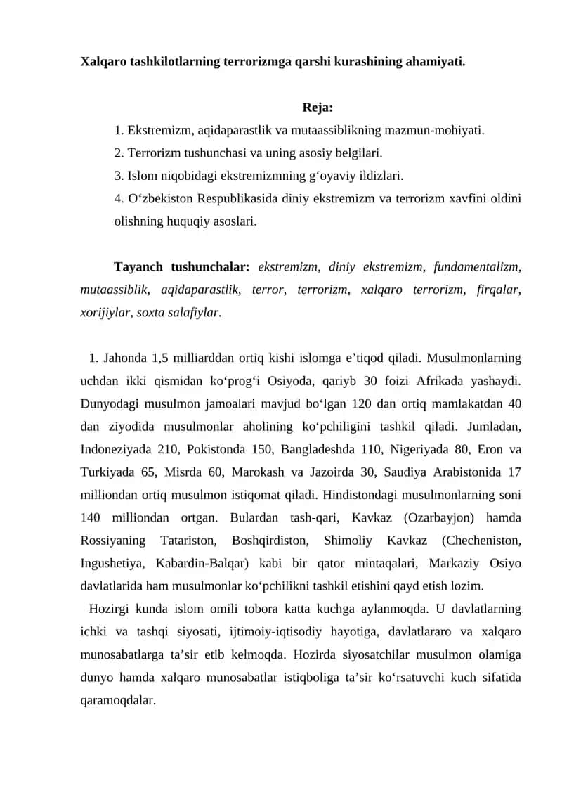 Xalqaro Tashkilotlarning Terrorizmga Qarshi Kurashining Ahamiyati 1
