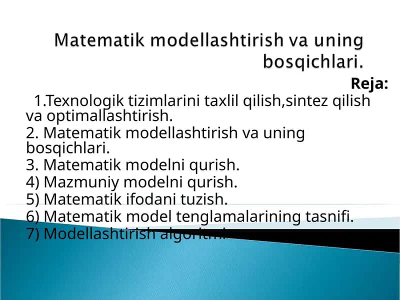 Texnologik tizimlarini tahlil qilish, sintez qilish va optimallashtirish 1