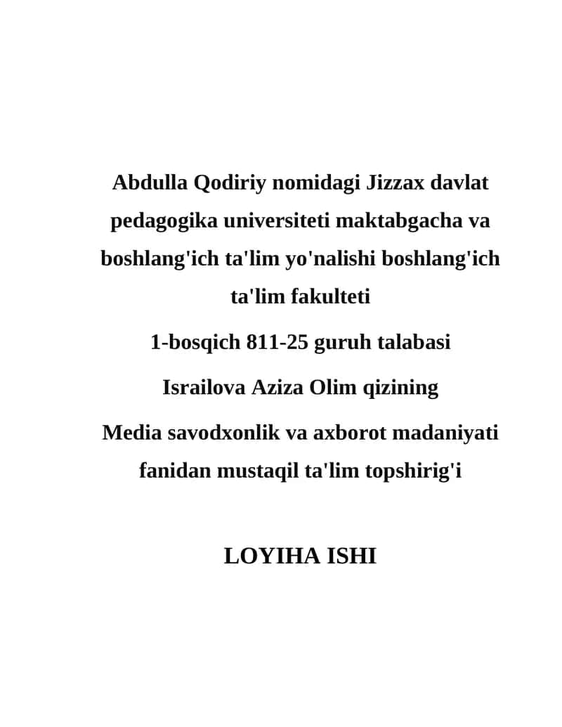 Media savodxonlik va axborot madaniyati 1