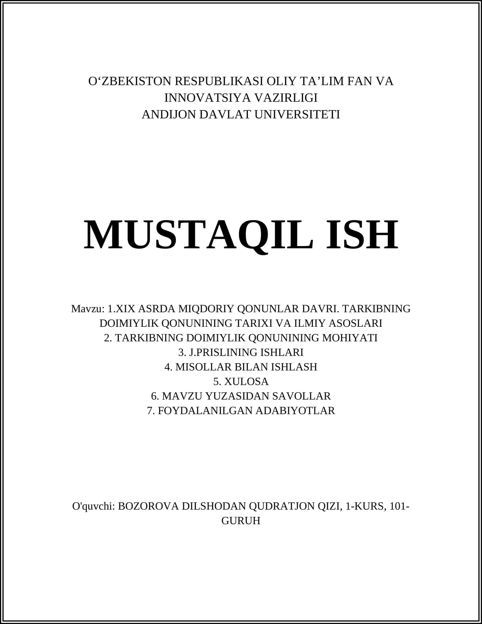 XIX ASRDA MIQDORIY QONUNLAR DAVRI 1