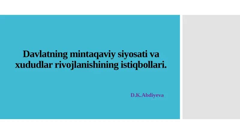 Davlatning mintaqaviy-siyosati va xududlar rivojlanishining istiqbollari 1