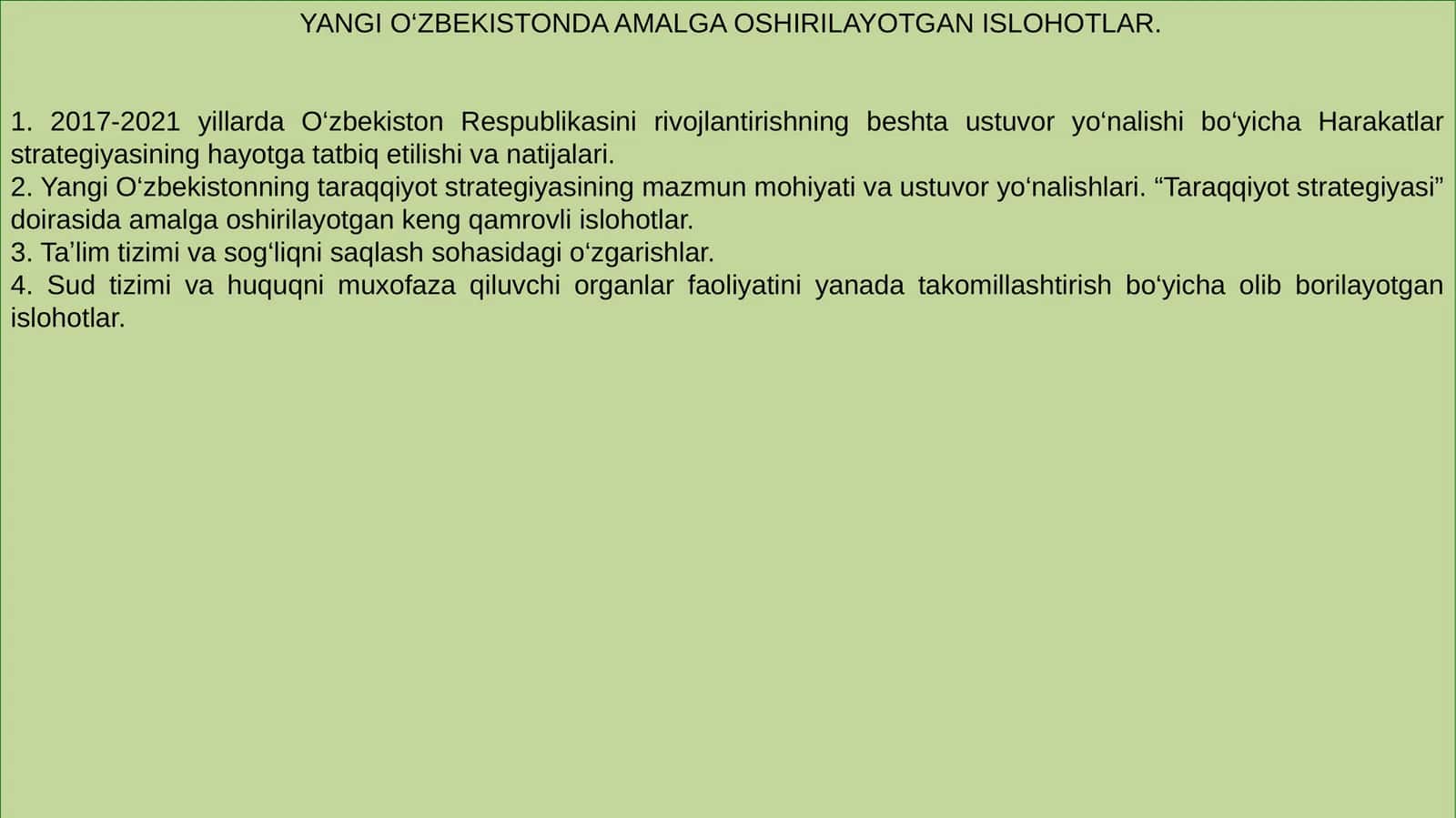 Yangi O‘zbekistonda Amalga Oshirilayotgan Ishlar 1