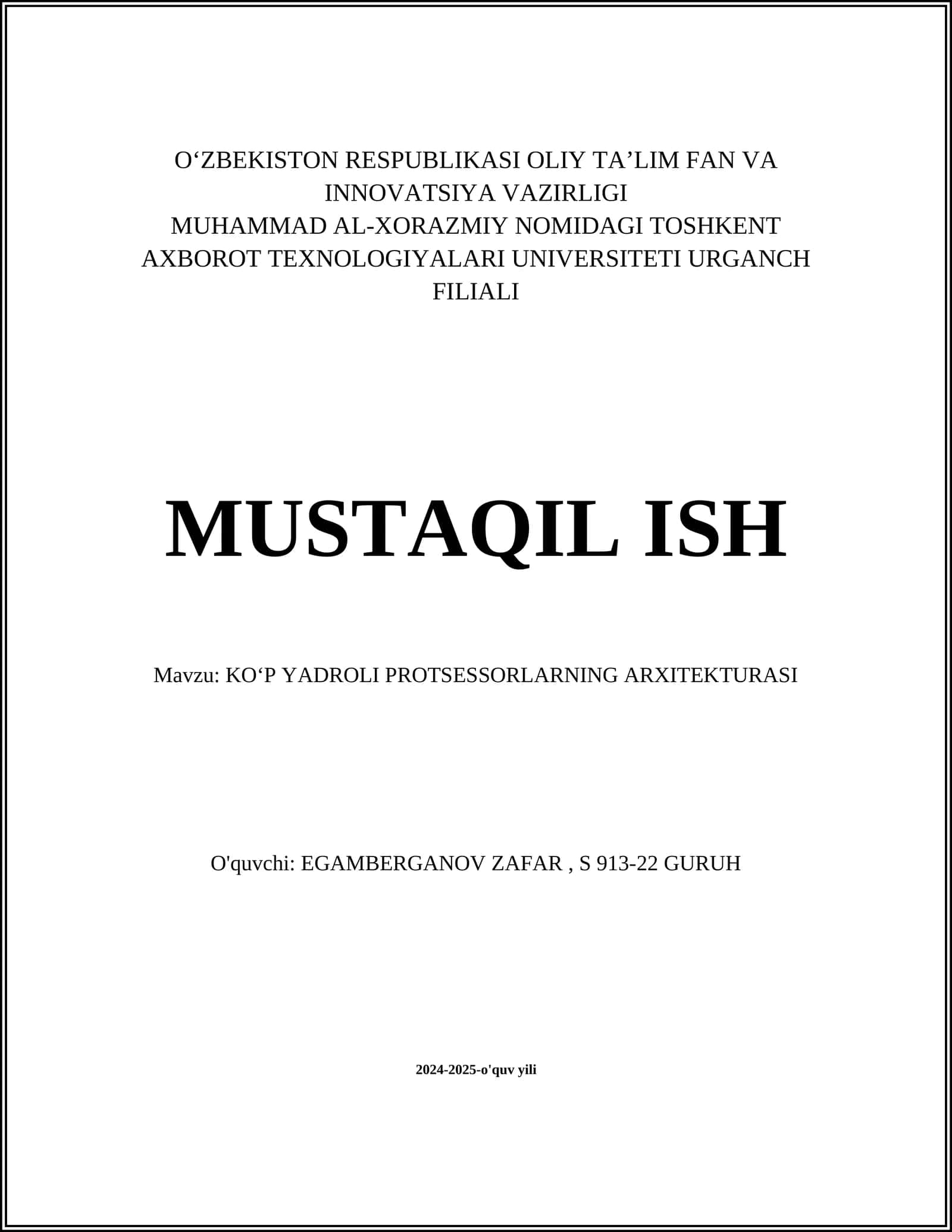 KO‘P YADROLI PROTSESSORLARNING ARXITEKTURASI 1