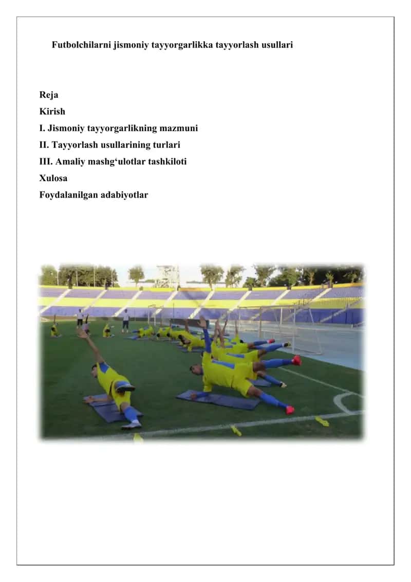 Futbolchilarni jismoniy tayyorgarlikka tayyorlash usullari 1