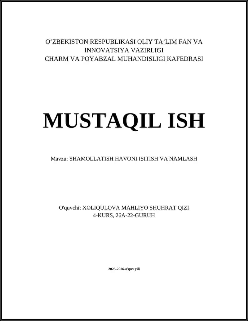 SHAMOLLATISH HAVONI ISITISH VA NAMLASH 1