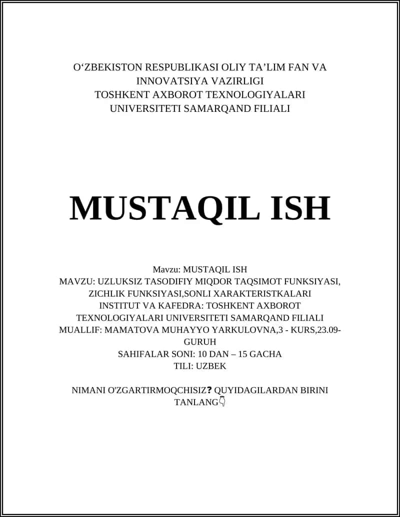 Uzluksiz tasodifiy miqdar 1