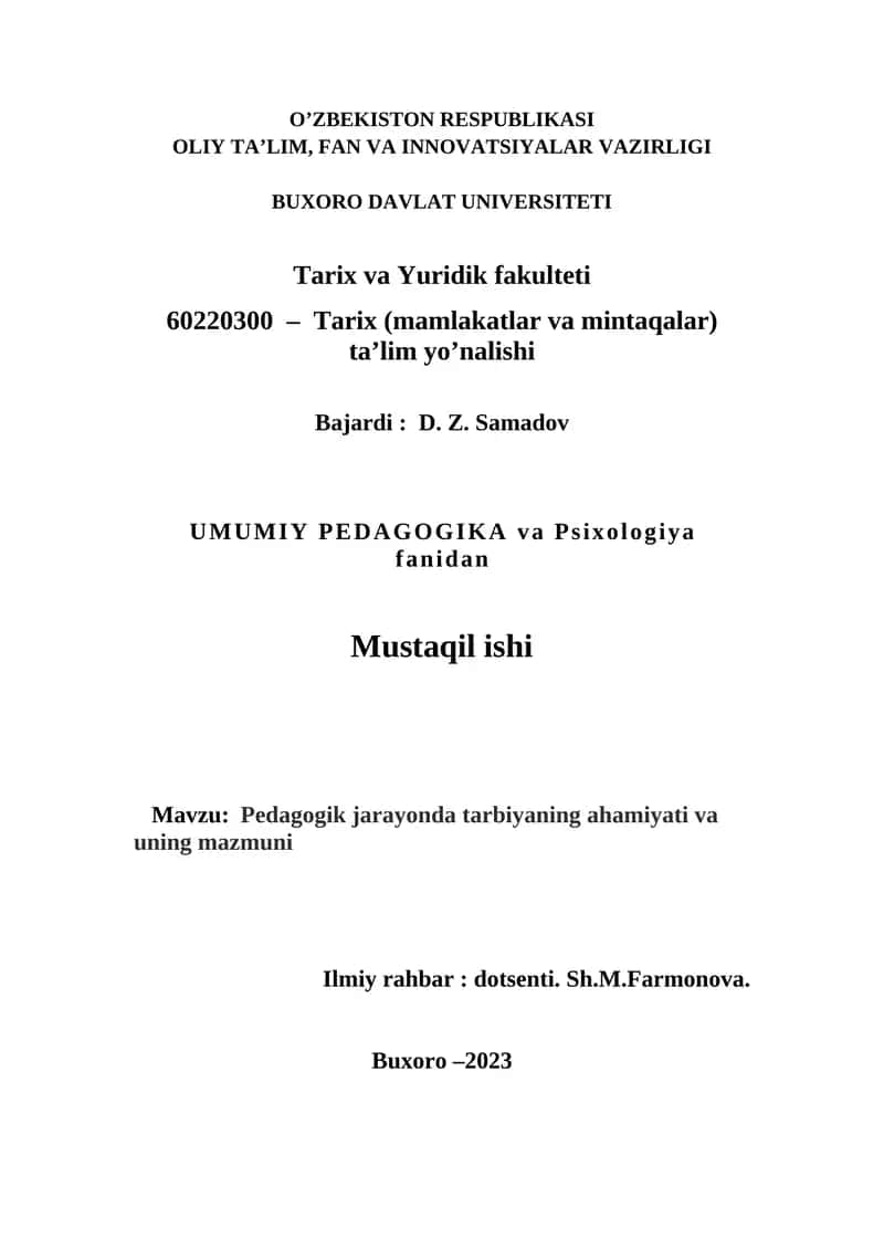Pedagogik jarayonda tarbiyaning ahamiyati va uning mazmuni 1
