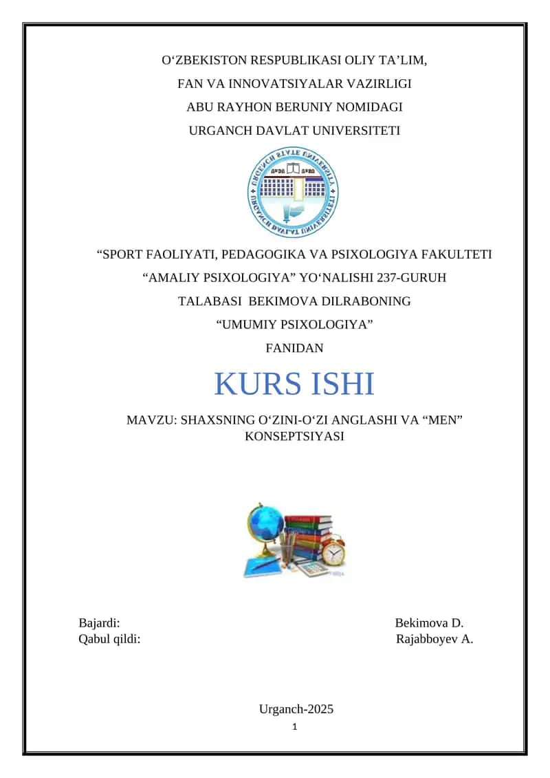 SHAXSNING O‘ZINI-O‘ZI ANGLASHI VA “MEN” KONSEPTSIYASI 1