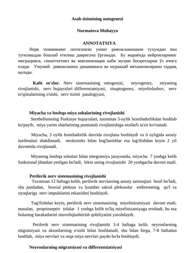 Asab tizimining ontogenezi 1