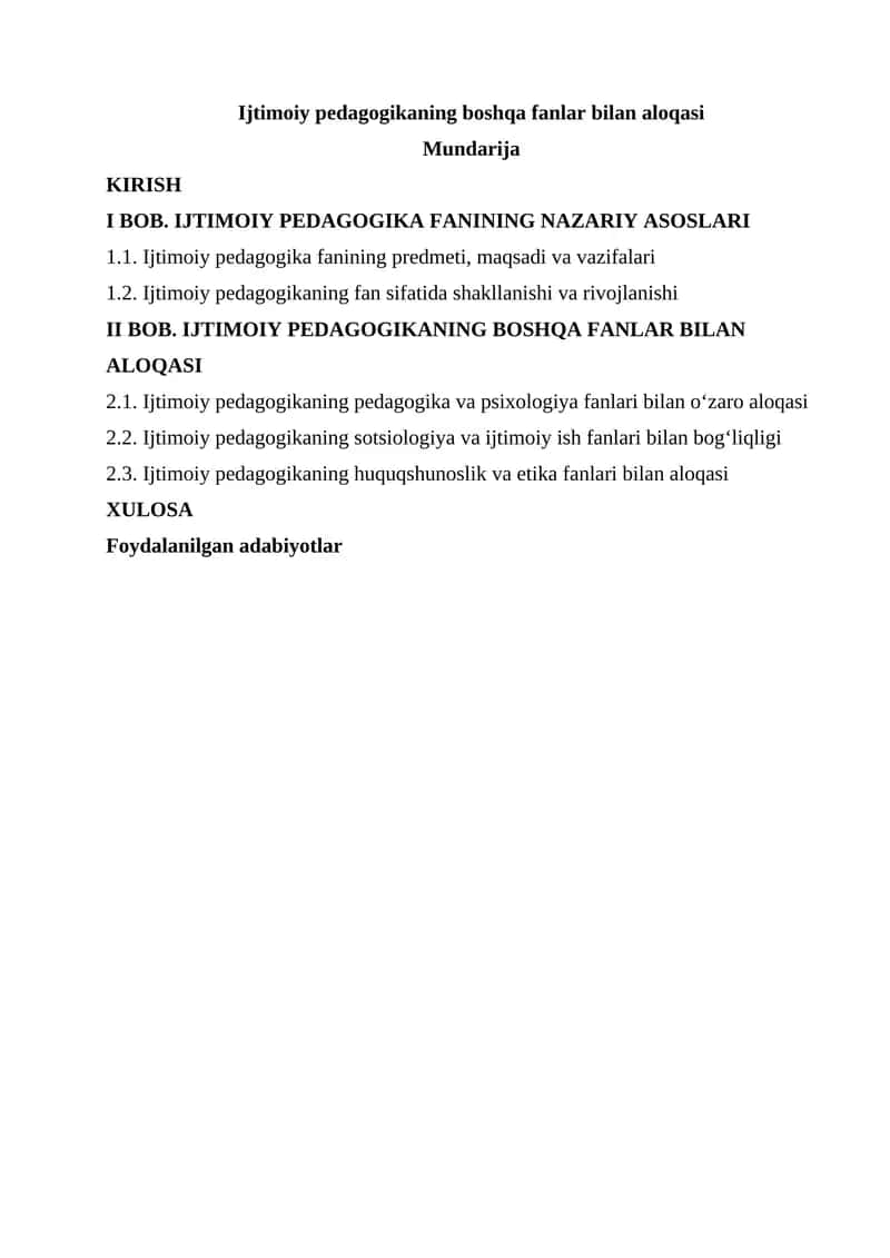 Ijtimoiy Pedagogikaning Boshqa Fanlar Bilan Aloqasi 1