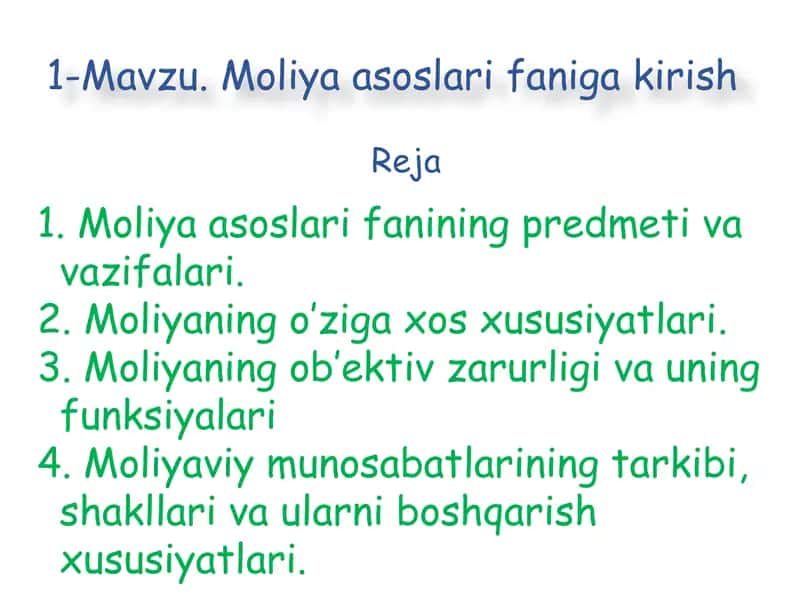 Moliya asoslari faniga kirish 1