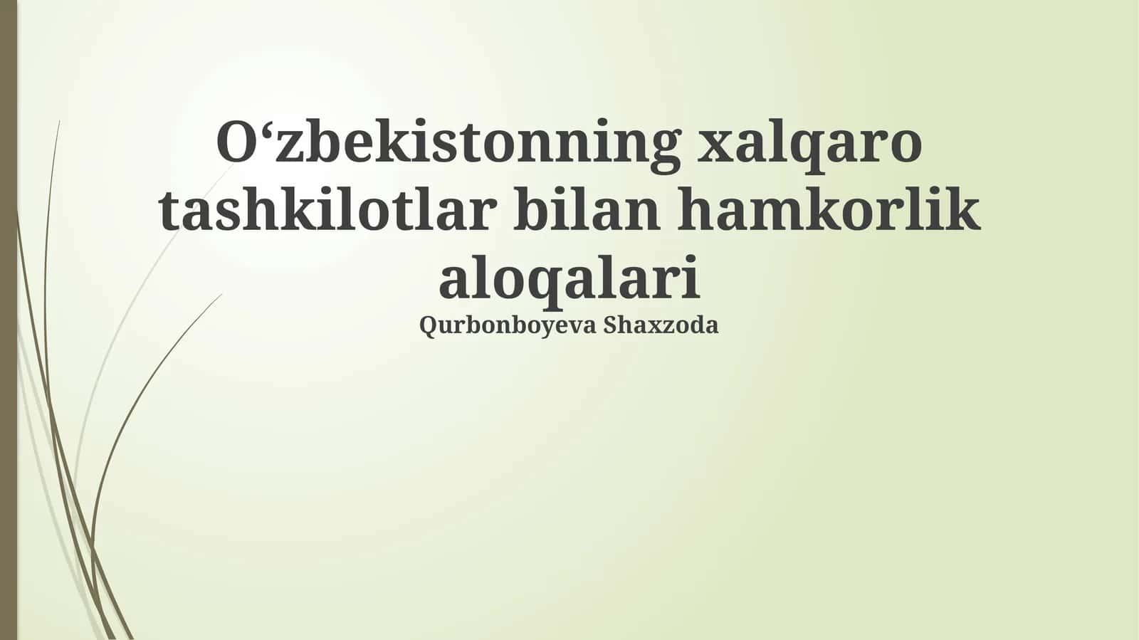 O‘zbekistonning xalqaro tashkilotlar bilan hamkorlik aloqalari 1