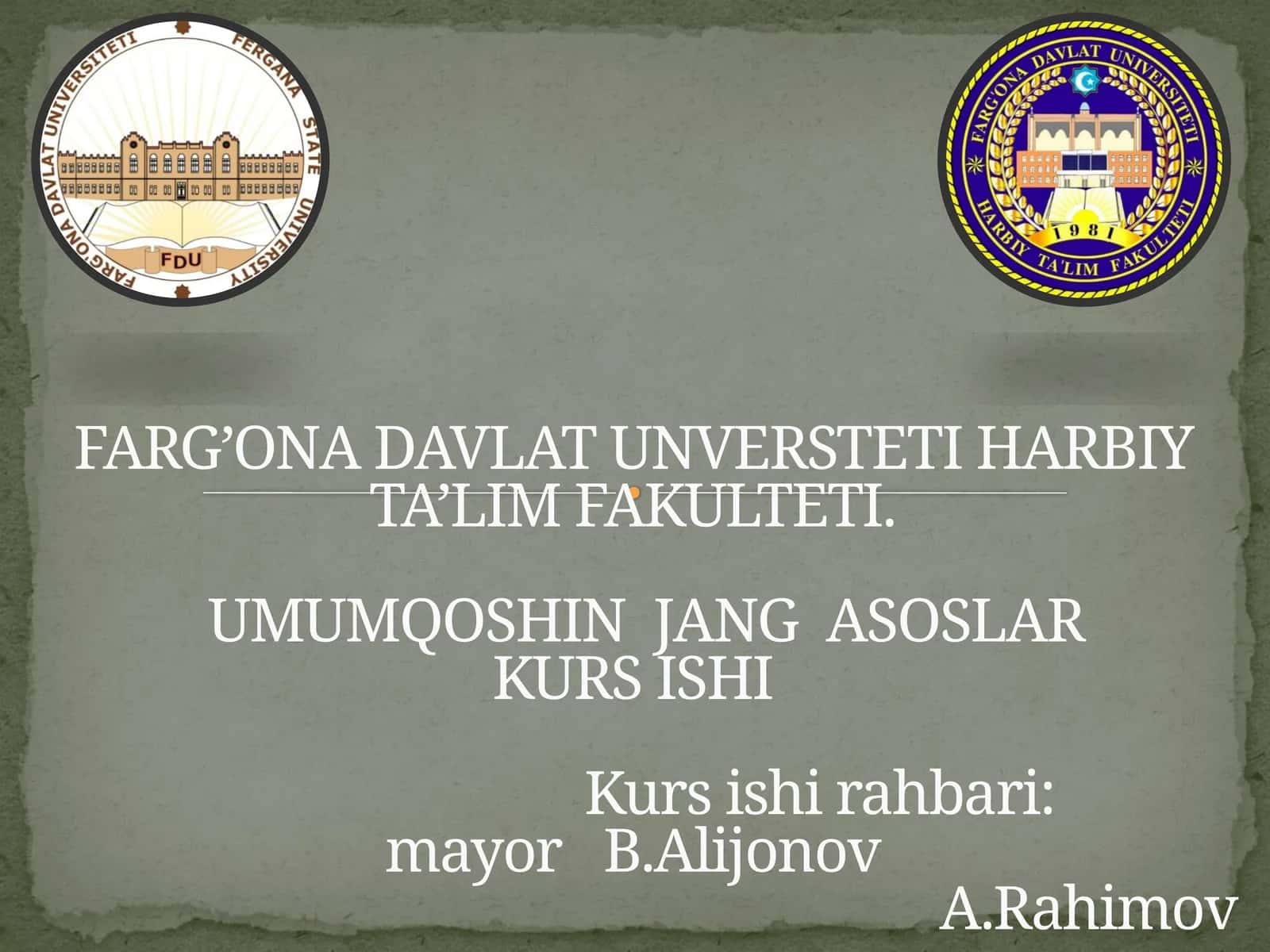 UMUMQO’SHIN JANG ASOSLARI 1