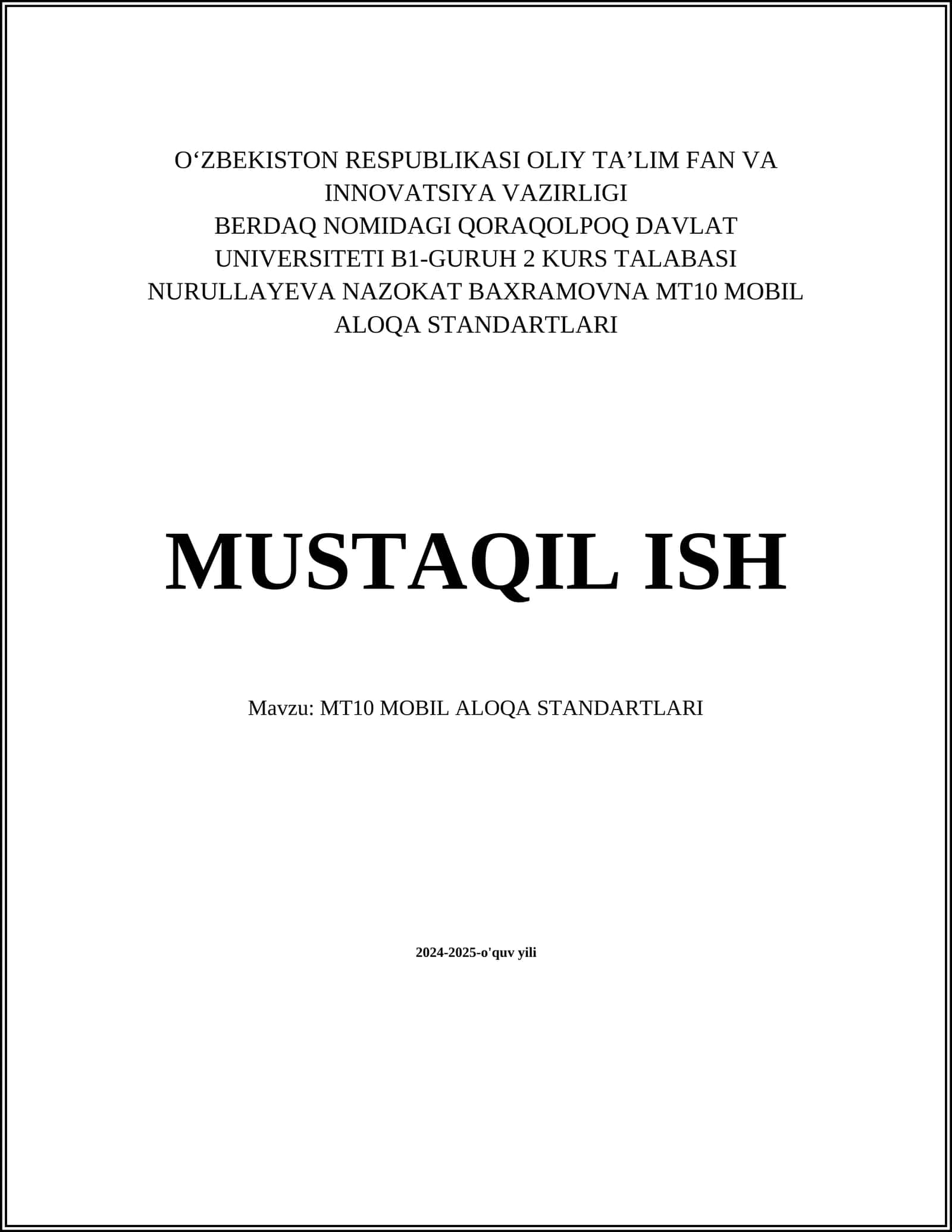 МТ10 MOBIL ALOQA STANDARTLARI 1