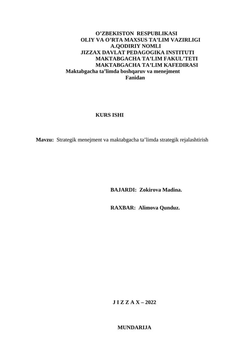 Strategik menejment va maktabgacha ta’limda strategik rejalashtirish 1