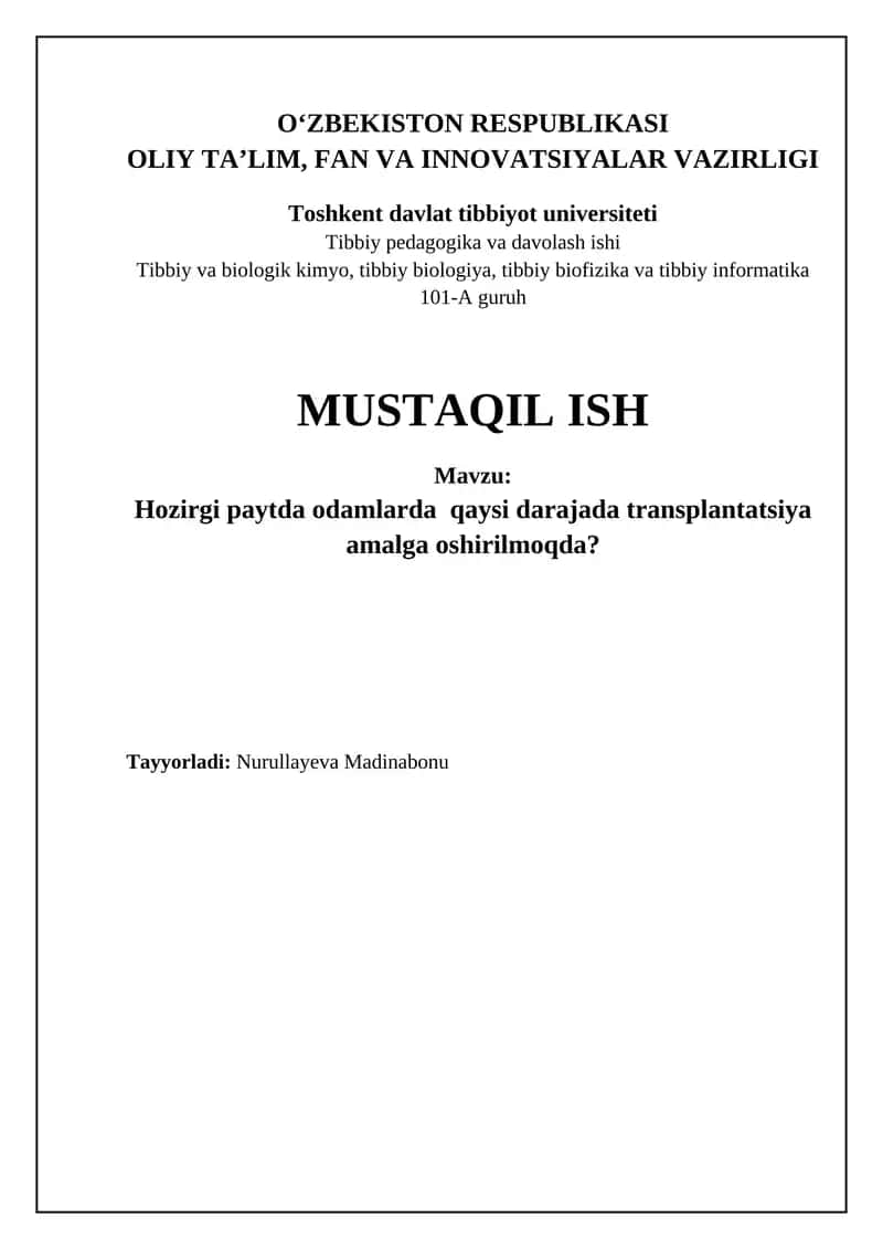 Tibbiy Pedagogika va Davolash Ishi 1