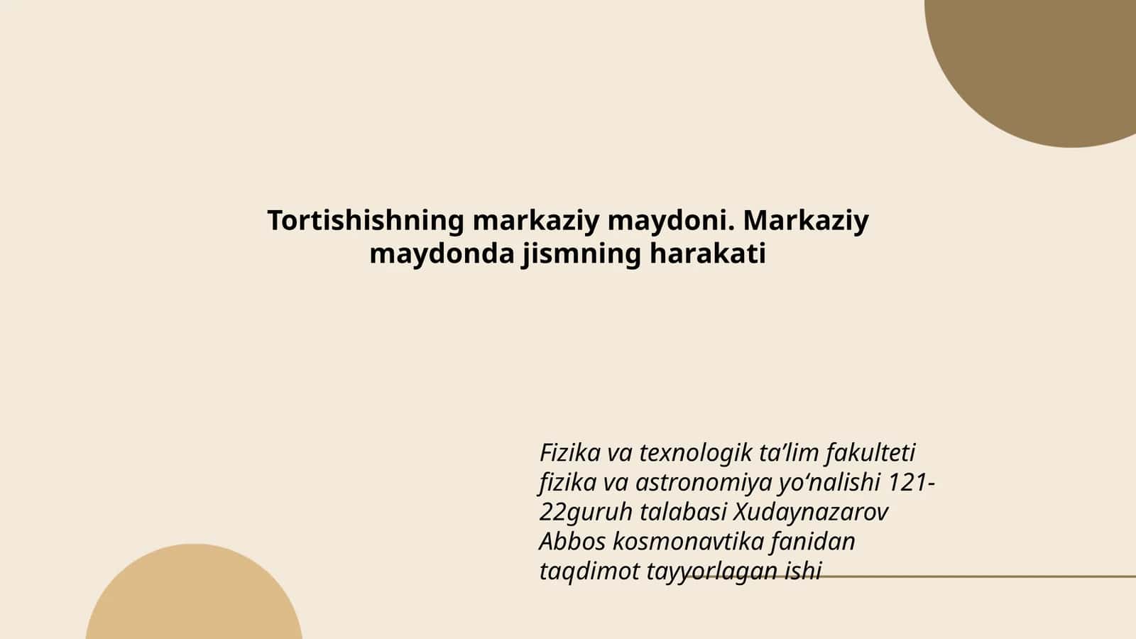 Xudaynazarov Abbos kosmonavtika fanidan taqdimot 1
