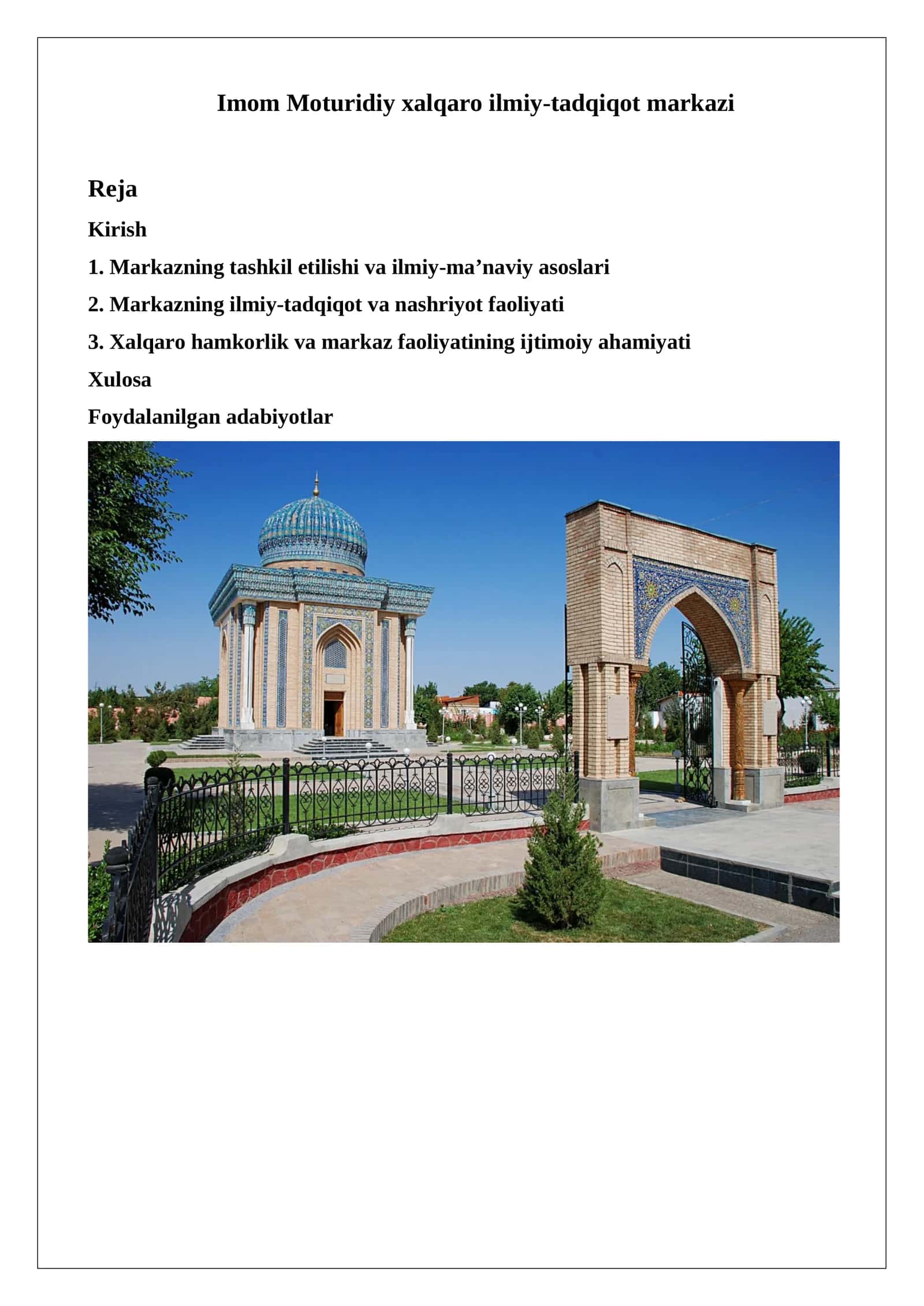 Imom Moturidiy xalqaro ilmiy-tadqiqot markazi 1