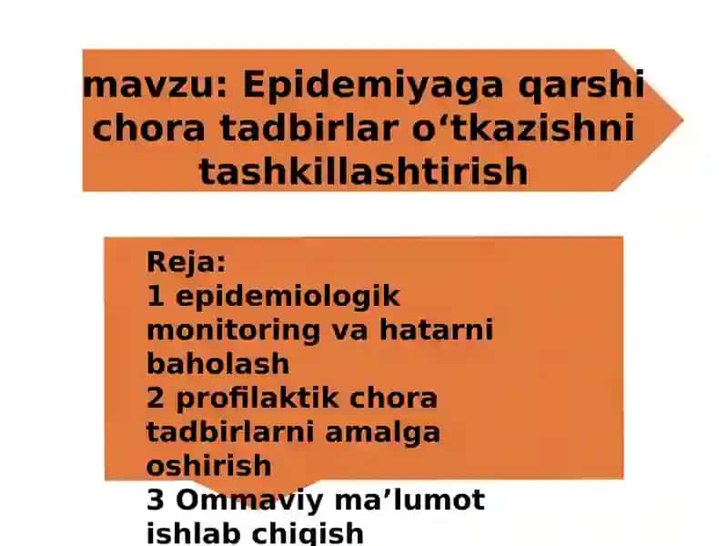 Epidemiyaga qarshi chora tadbirlar oʻtkazishni tashkillashtirish