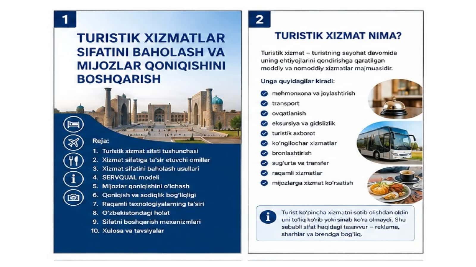 Turistik xizmatlar sifatini baholash va mijozlar qoniqishini boshqarish 1