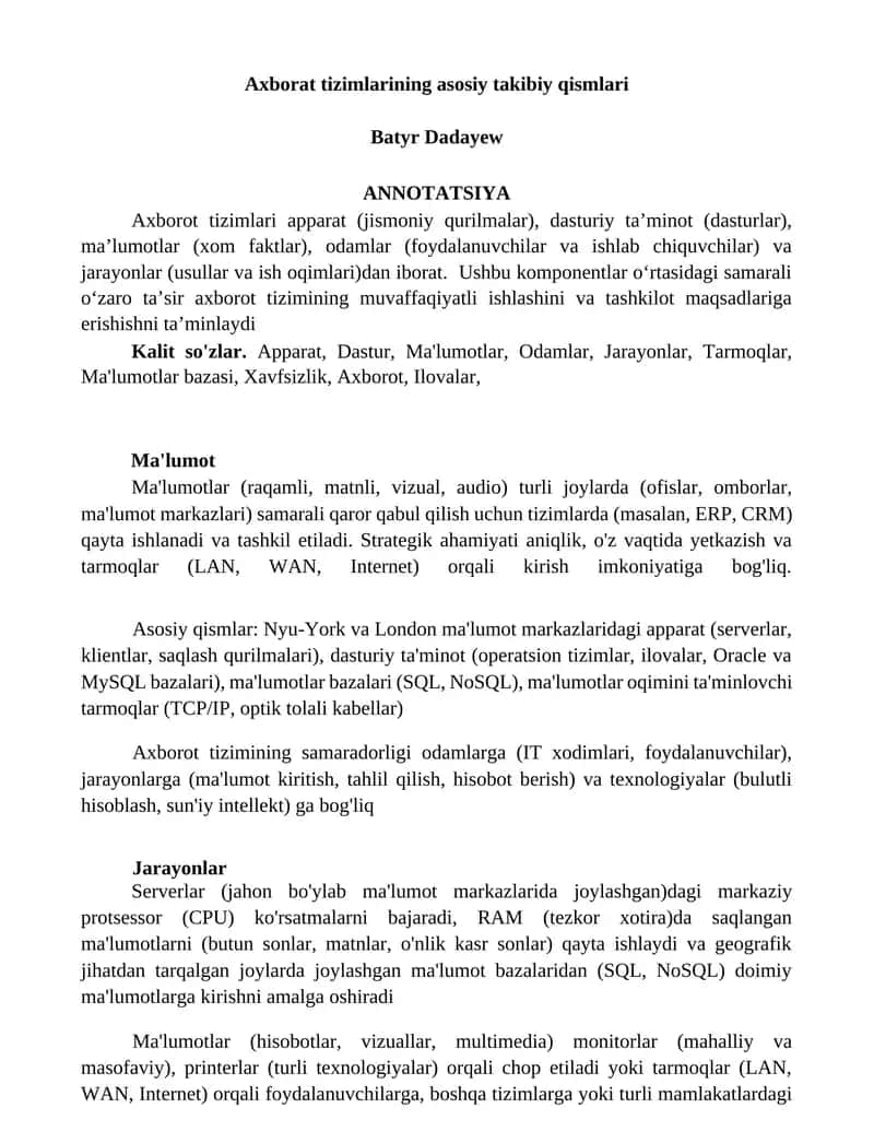 Axborat tizimlarining asosiy takibiy qismlari 1