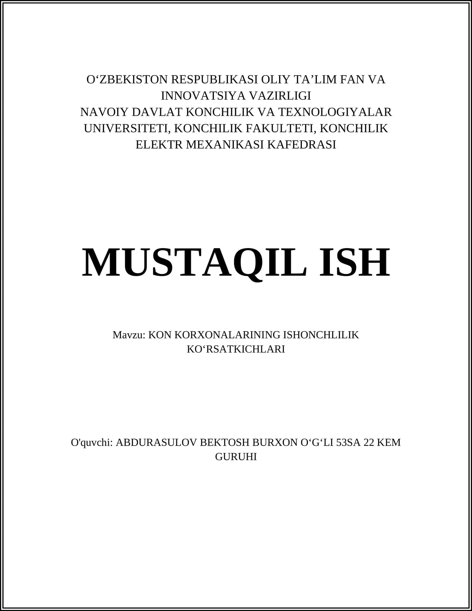 KON KORXONALARINING ISHONCHLILIK KOʻRSATKICHLARI 1