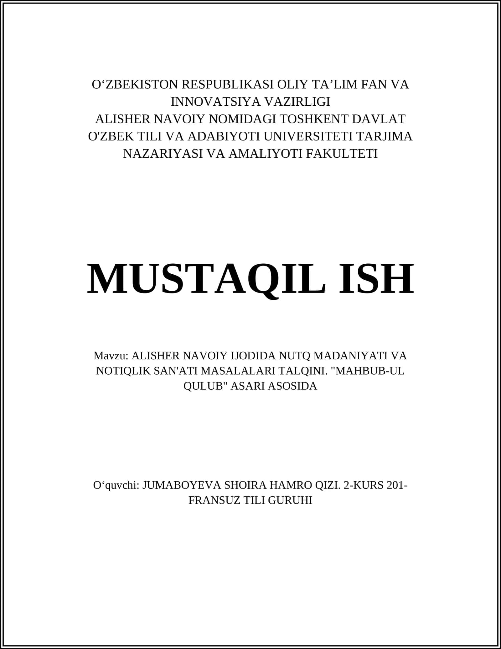 ALISHER NAVOIY IJODIDA NUTQ MADANIYATI VA NOTIQLIK SAN'ATI MASALALARI TALQINI 1