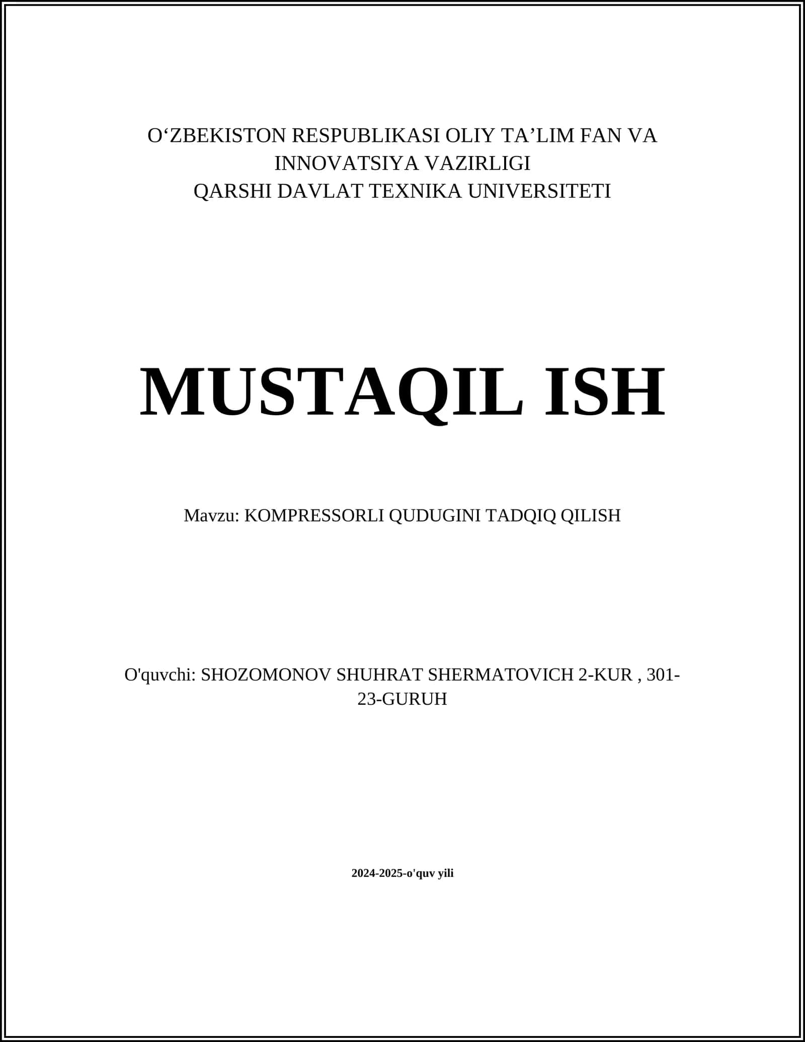 KOMPRESSORLI QUDUGINI TADQIQ QILISH 1
