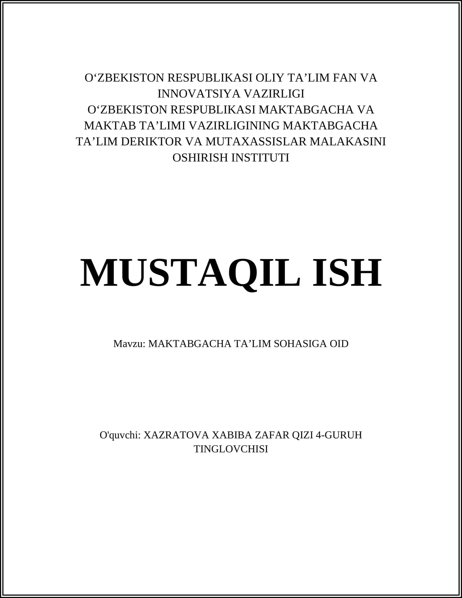 MAKTABGACHA TAʼLIM SOHASIGA OID 1