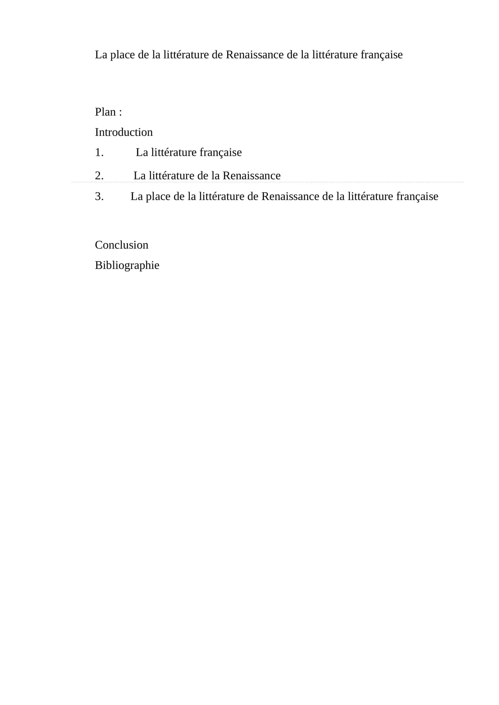 La place de la littérature de Renaissance de la littérature française 1