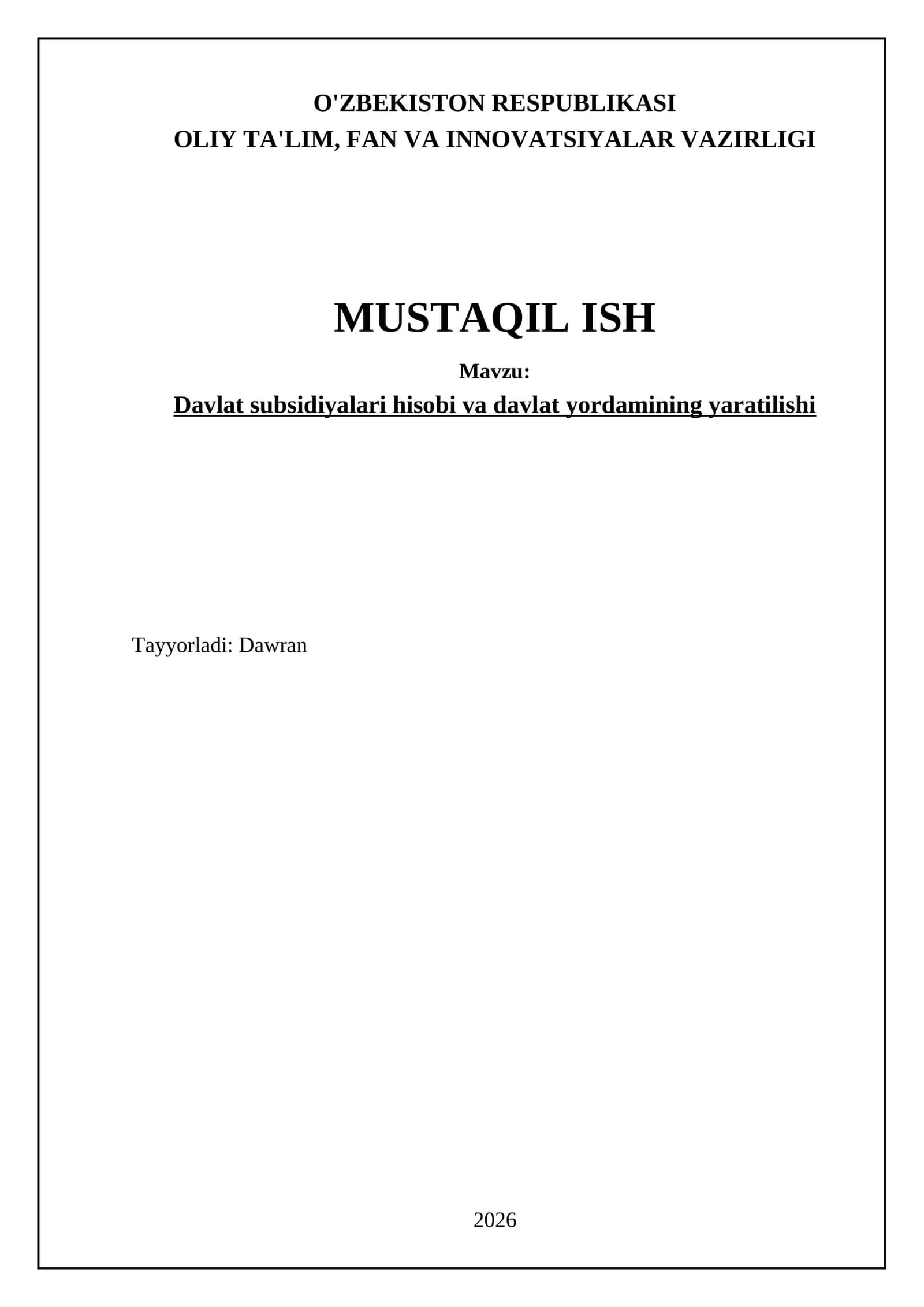 Davlat Subsidiyalari va Yordami 1