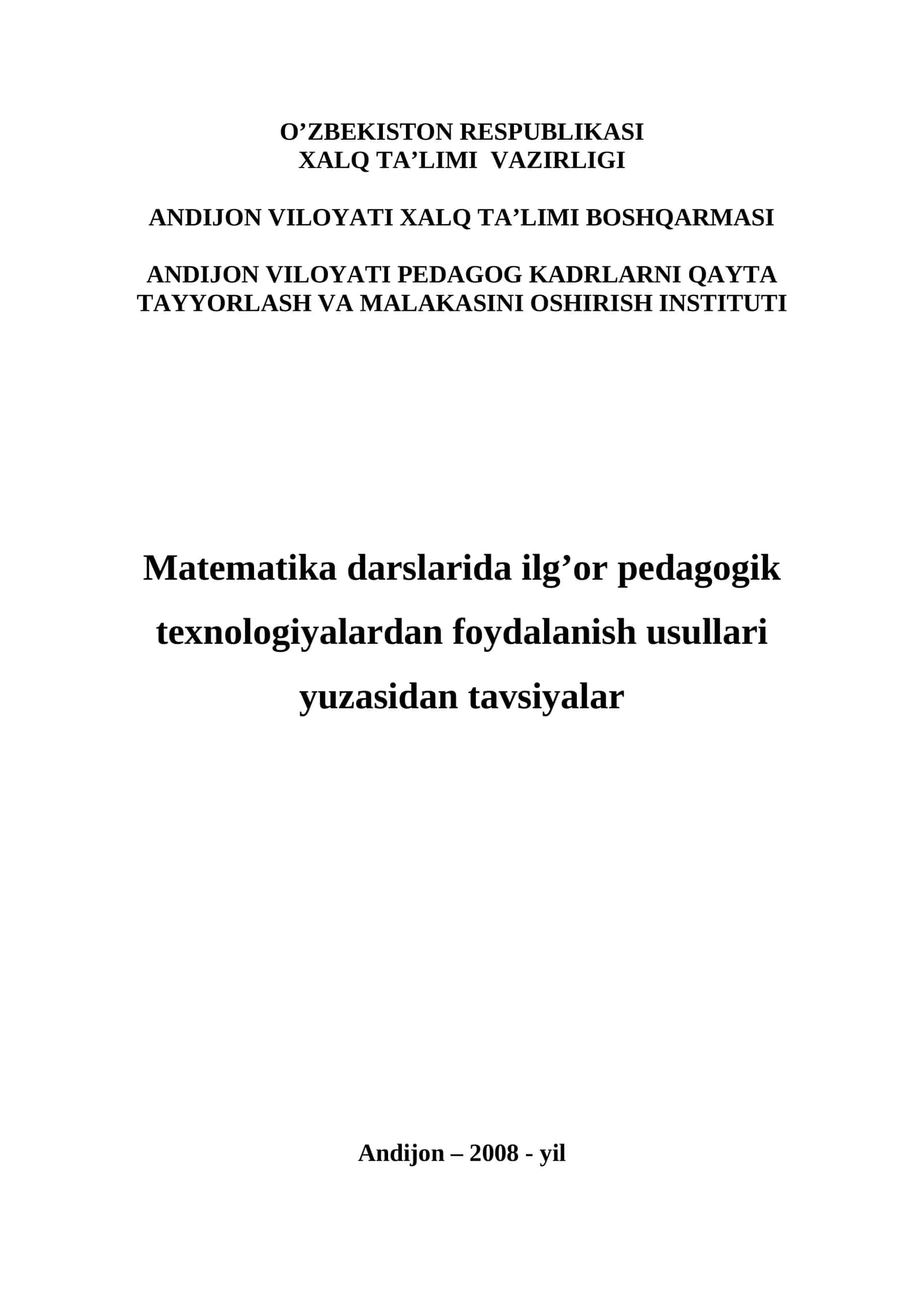 Matematika darslarida ilg’or pedagogik texnologiyalardan foydalanish usullari 1