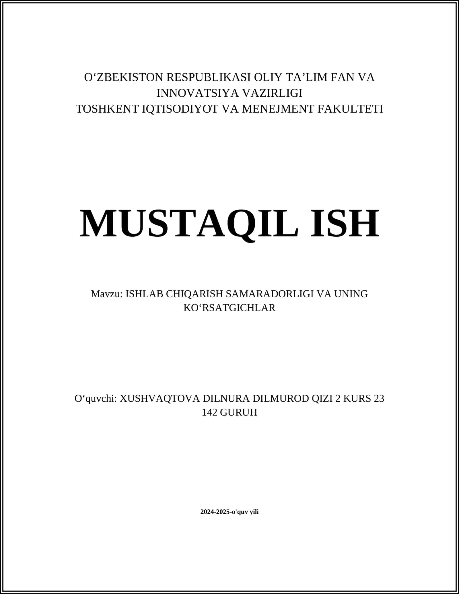 ISHLAB CHIQARISH SAMARADORLIGI 1