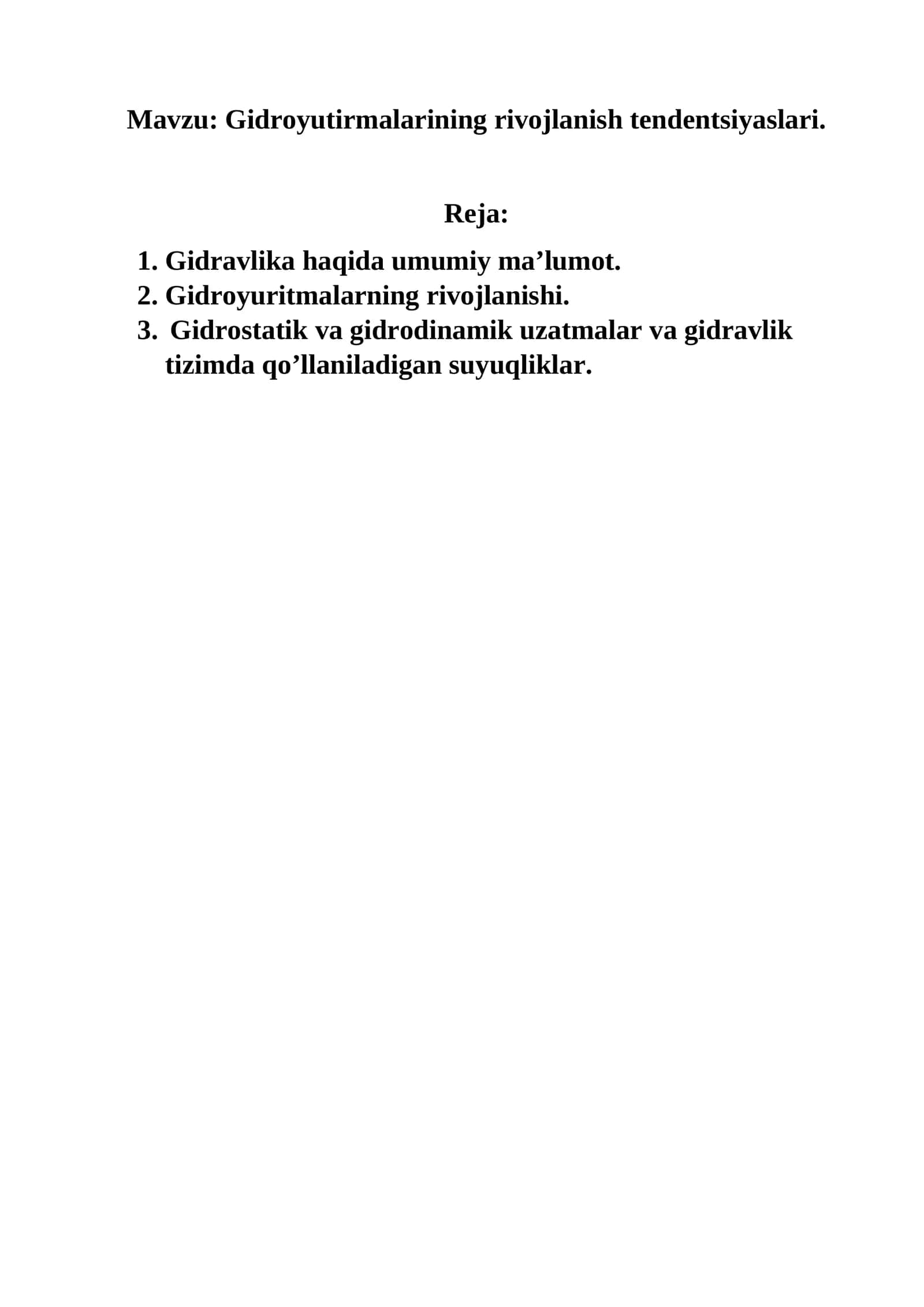Gidravlika haqida umumiy ma’lumot 1