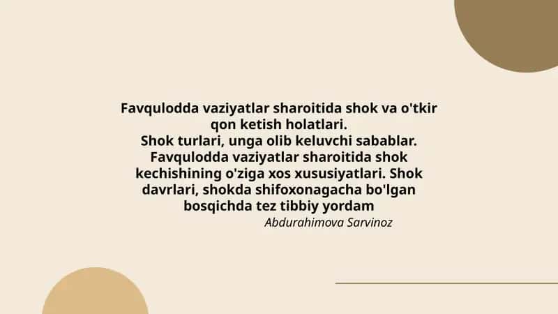Favqulodda vaziyatlar sharoitida shok va o'tkir qon ketish holatlari 1