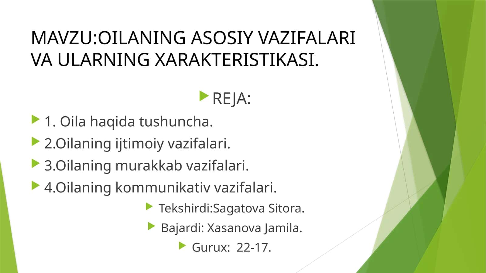 OILANING ASOSIY VAZIFALARI VA ULARNING XARAKTERISTIKASI 1