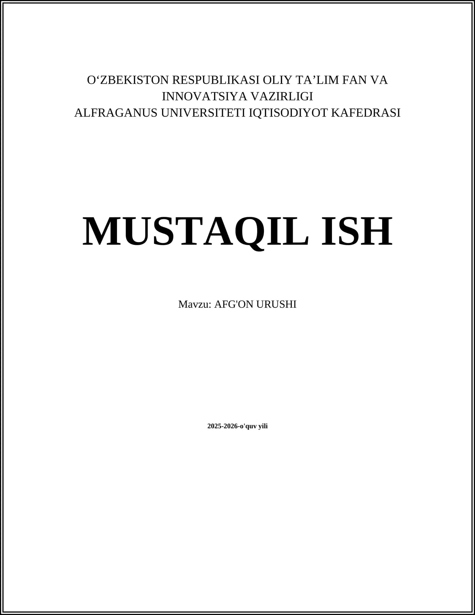 AFG'ON URUSHI 1