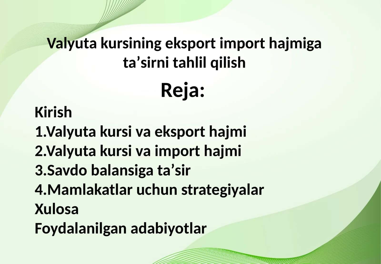 Valyutakursining eksport import hajmiga taʼsirni tahlil qilish 1