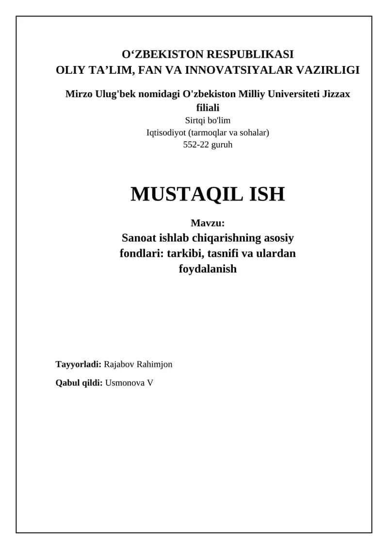 Sanoat ishlab chiqarishning asosiy fondlari 1