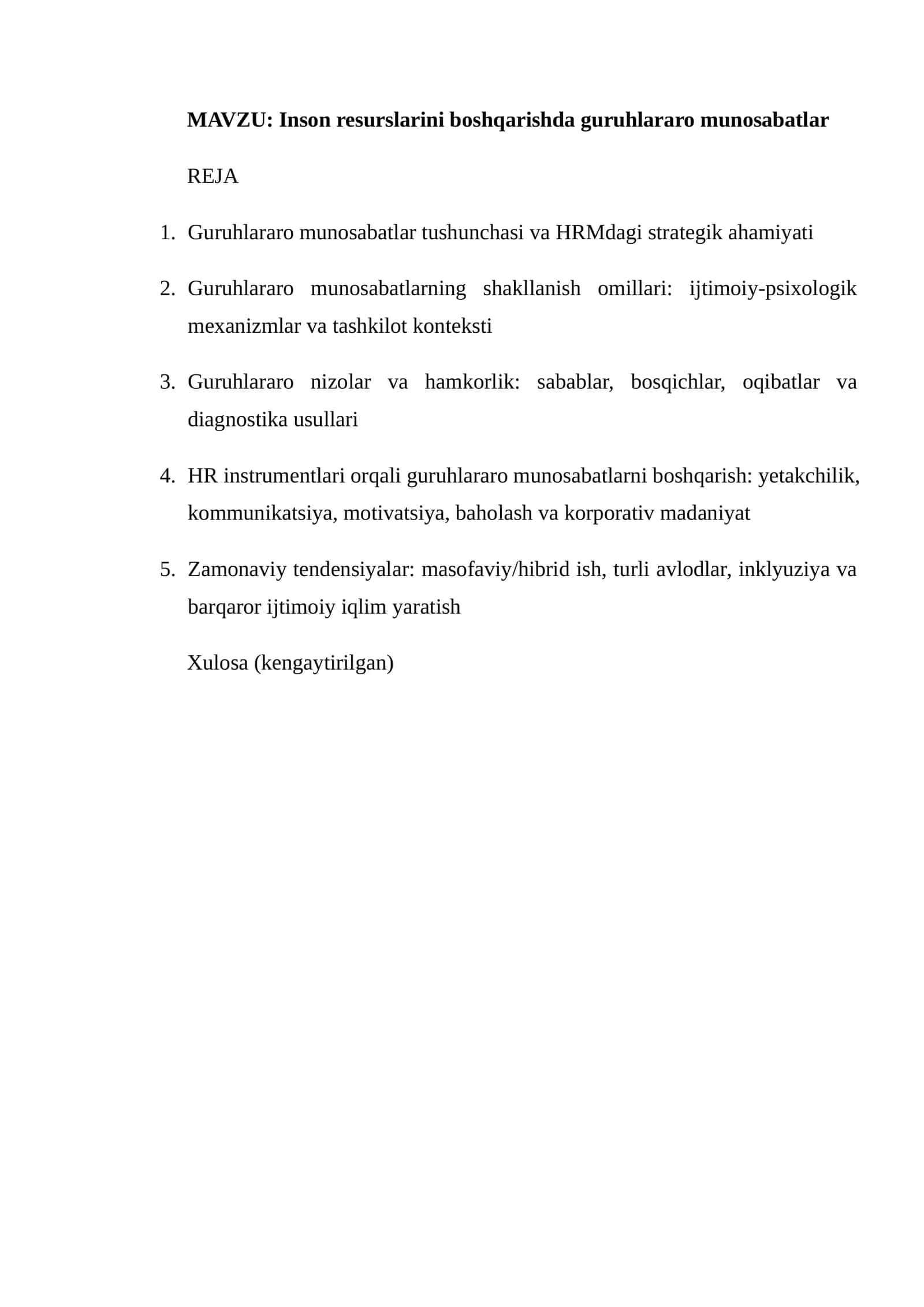 Inson resurslarini boshqarishda guruhlararo munosabatlar 1