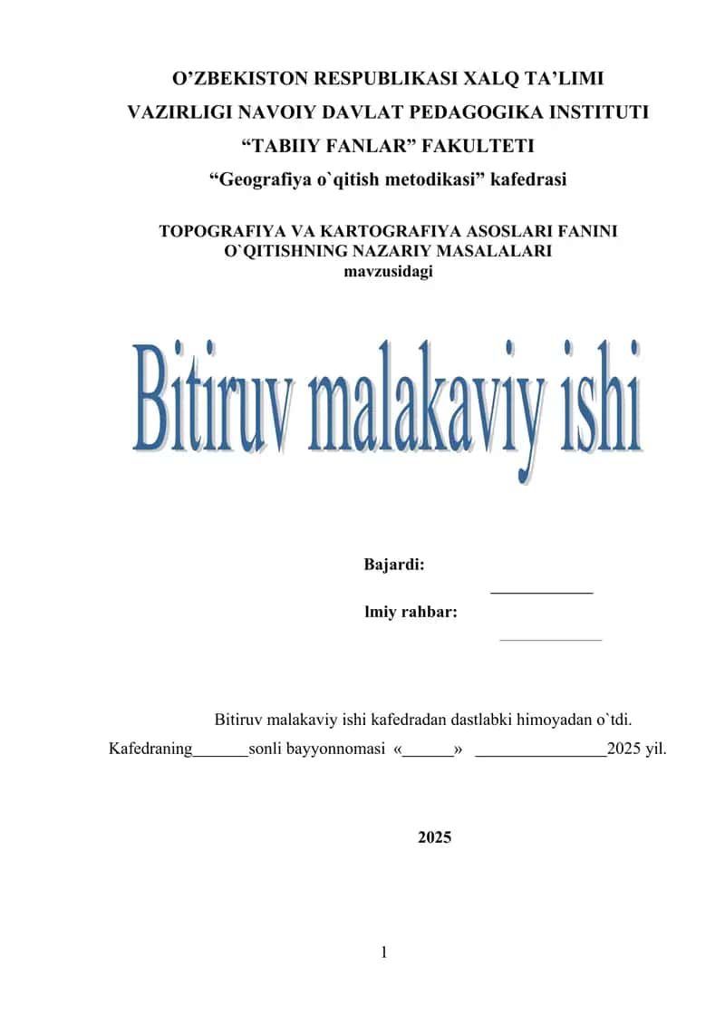 TOPOGRAFIYA VA KARTOGRAFIYA ASOSLARI FANINI O`QITISHNING NAZARIY MASALALARI 1