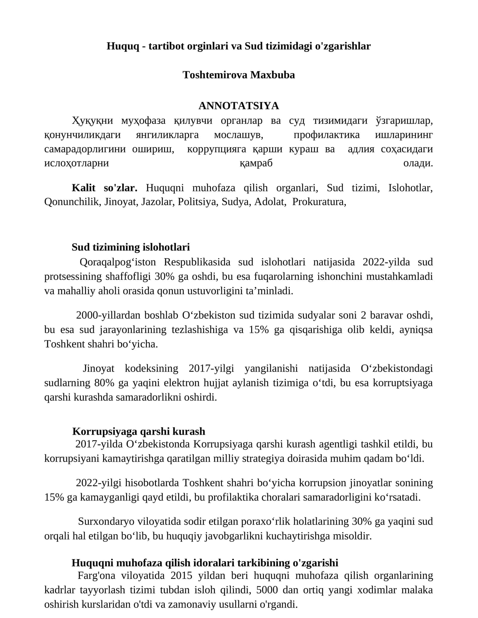 Huquq - tartibot orginlari va Sud tizimidagi o'zgarishlar 1