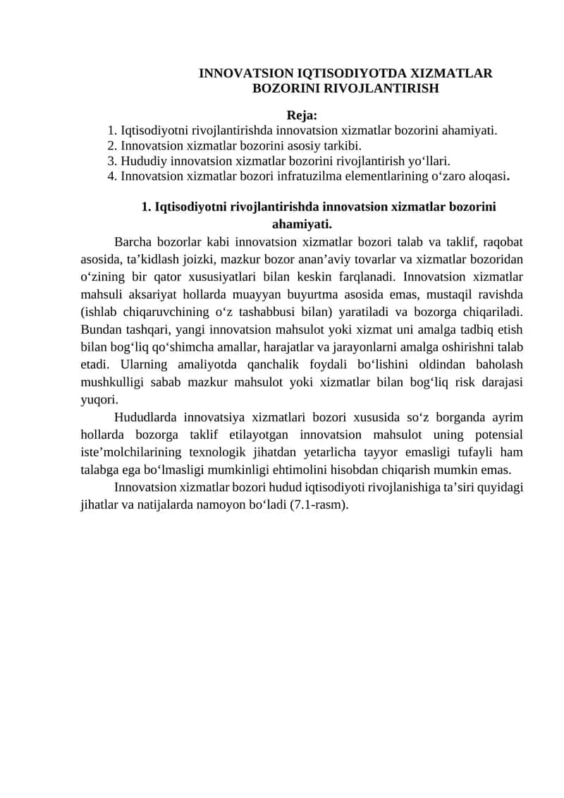 INNOVATSION IQTISODIYOTDA XIZMATLAR BOZORINI RIVOJLANTIRISH 1