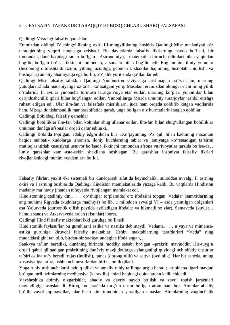 FALSAFIY TAFAKKUR TARAQQIYOT BOSQICHLARI: SHARQ FALSAFASI 1