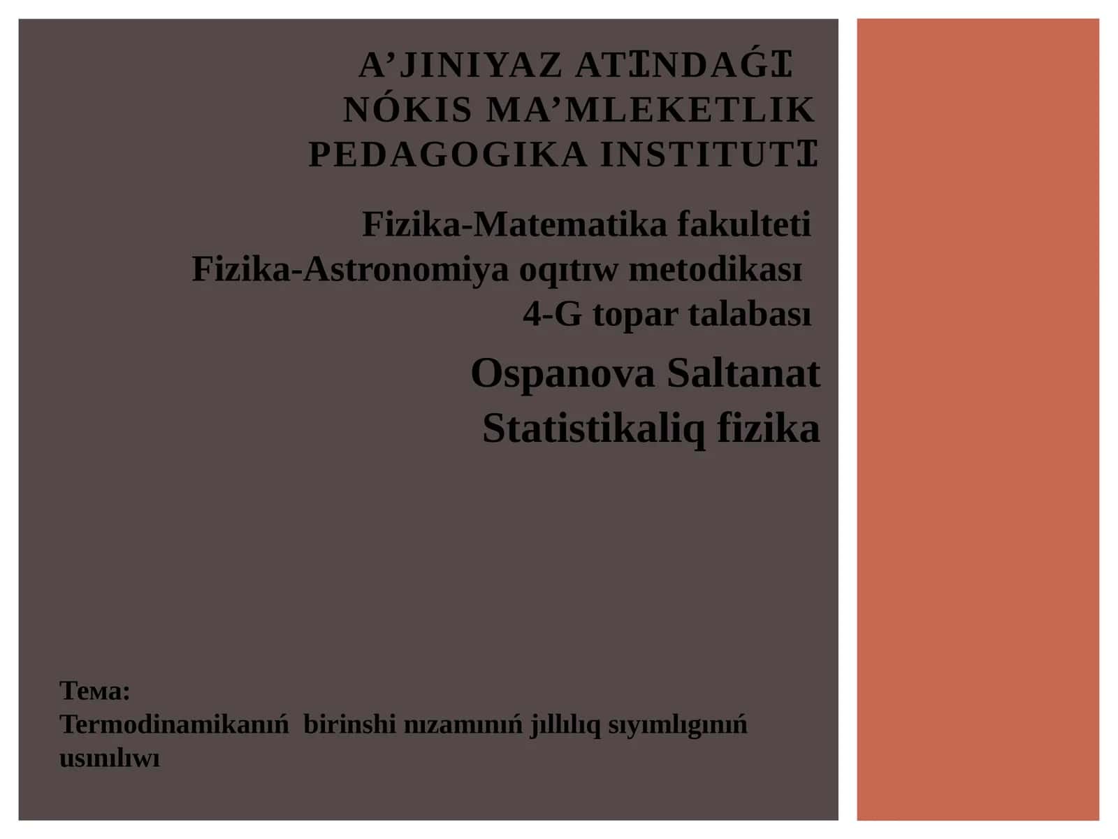 Termodinamika Tahlili 1