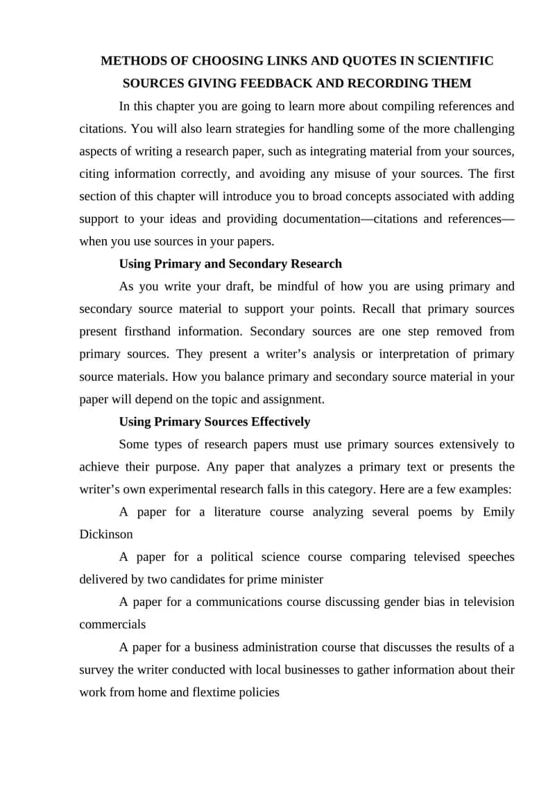 METHODS OF CHOOSING LINKS AND QUOTES IN SCIENTIFIC SOURCES GIVING FEEDBACK AND RECORDING THEM 1