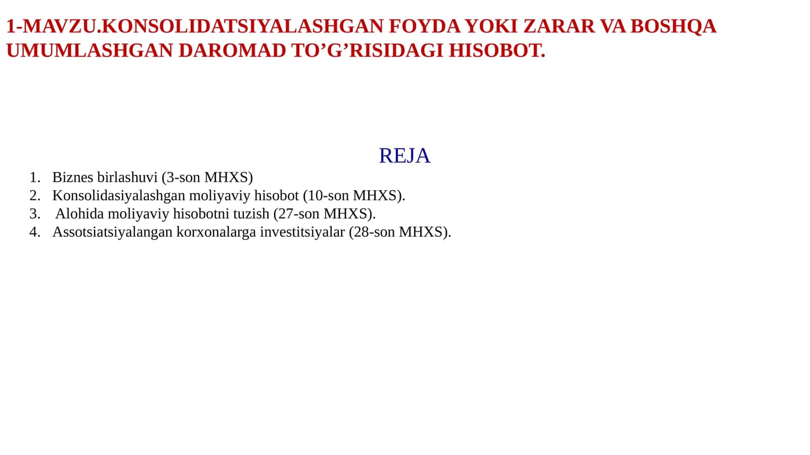 Konsolidatsiyalashgan foyda yoki zarar va boshqa umumlashgan daromad to'g'risidagi hisobot 1