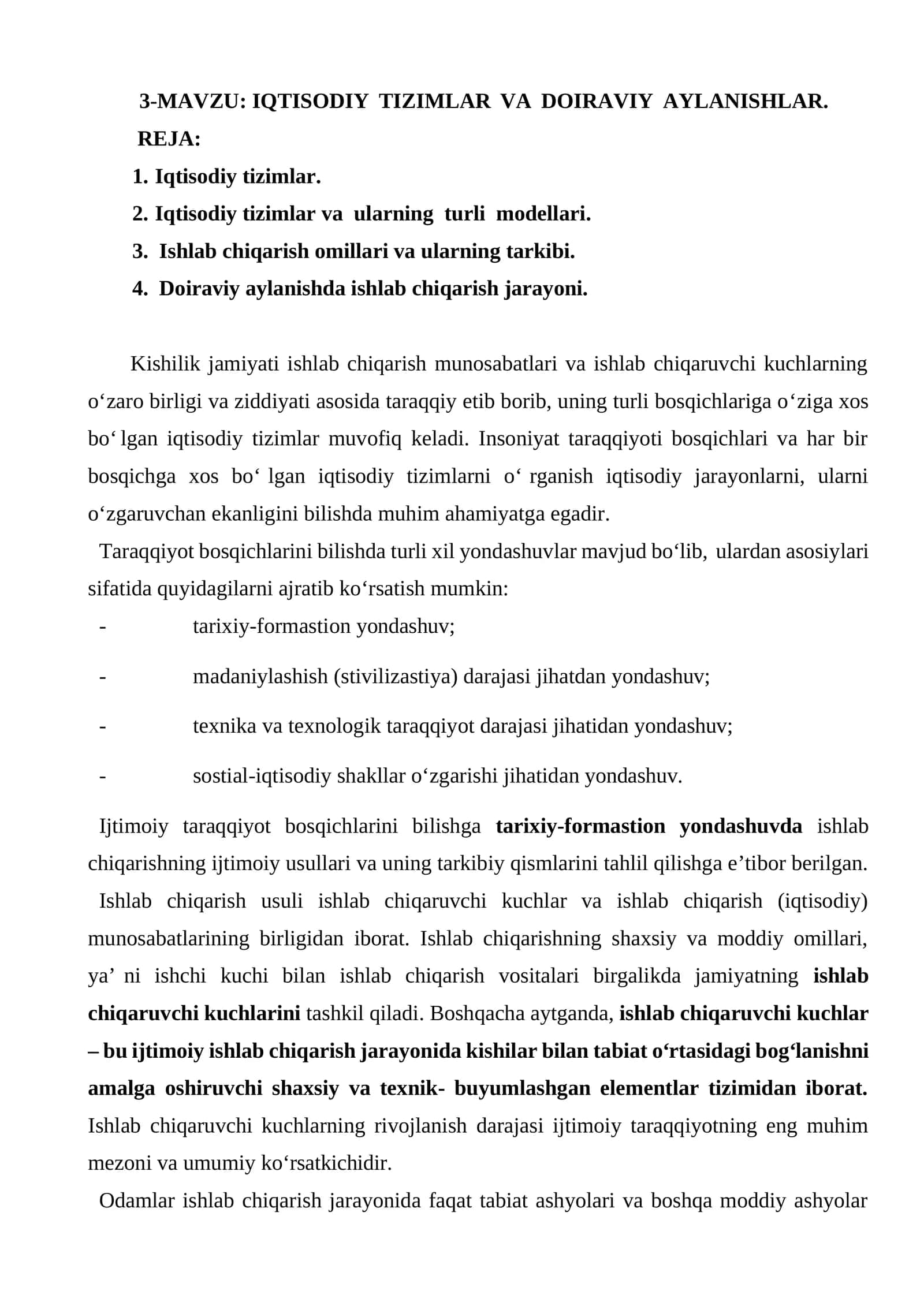 IQTISODIY TIZIMLAR VA DOIRAVIY AYLANISHLAR 1